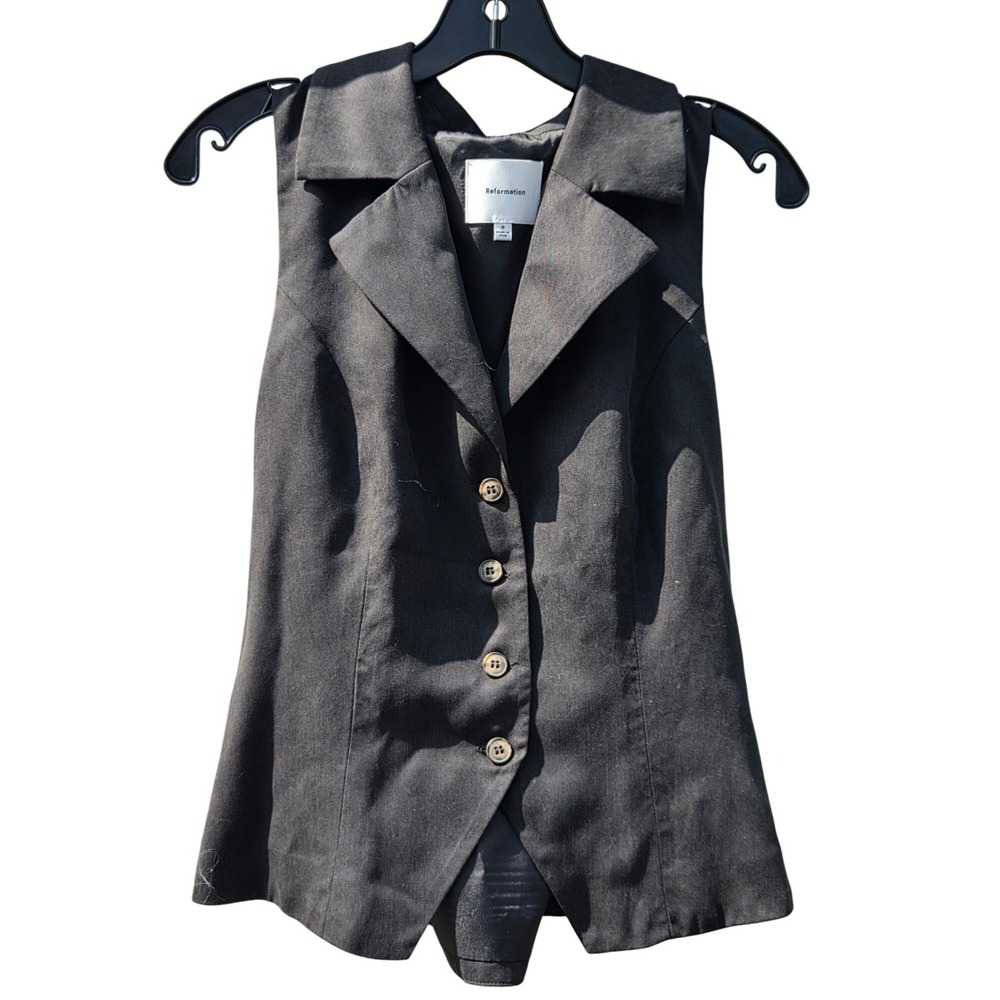 Reformation Baddie Preppy Old Money Black Rich Luxe Vest Top Back Tie 8 Cinched